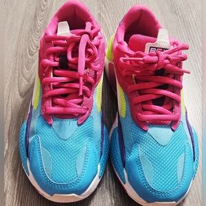 Womens Puma RS-X3 "puzzle" shoes neon pink/blue/white/green size 9
